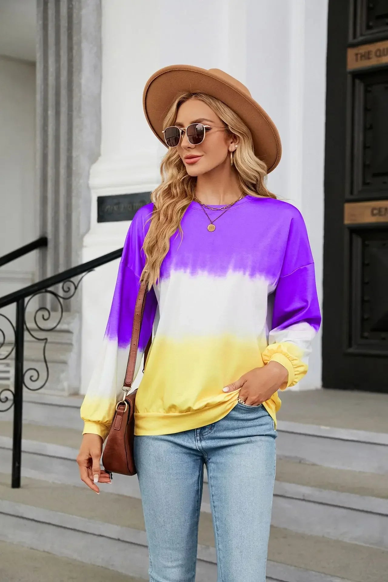 Women's Fashion Gradient Hoodies Sweatshirts Long Sleeve O-Neck Hoodies Print Oversized Pullovers Women Y2k Harajuku Streetwear