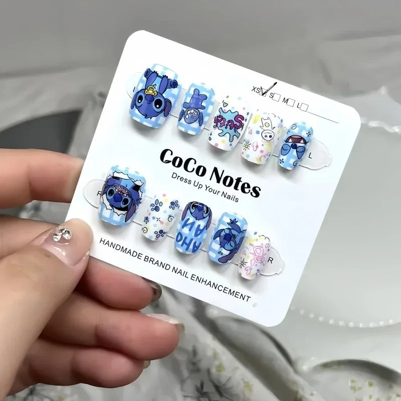 Disney Stitch Fake Nails Cute Cartoon Angel Girl&Child Manicure Fashion Versatile Nail Decoration kawaii Nail Art Holiday Gifts