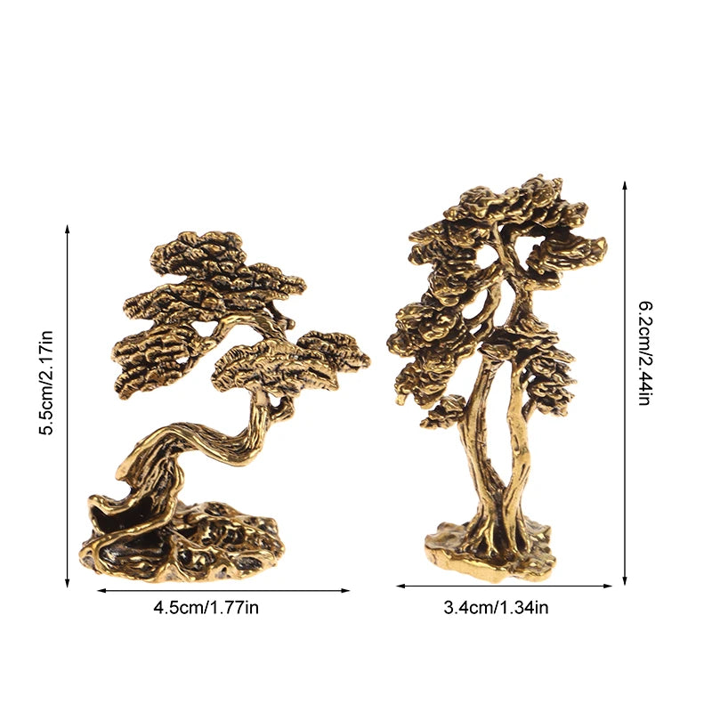 Brass Mini Welcome Pine Figurine Tree Miniature Landscape Small Bonsai Tree Statues Decorations Accessories