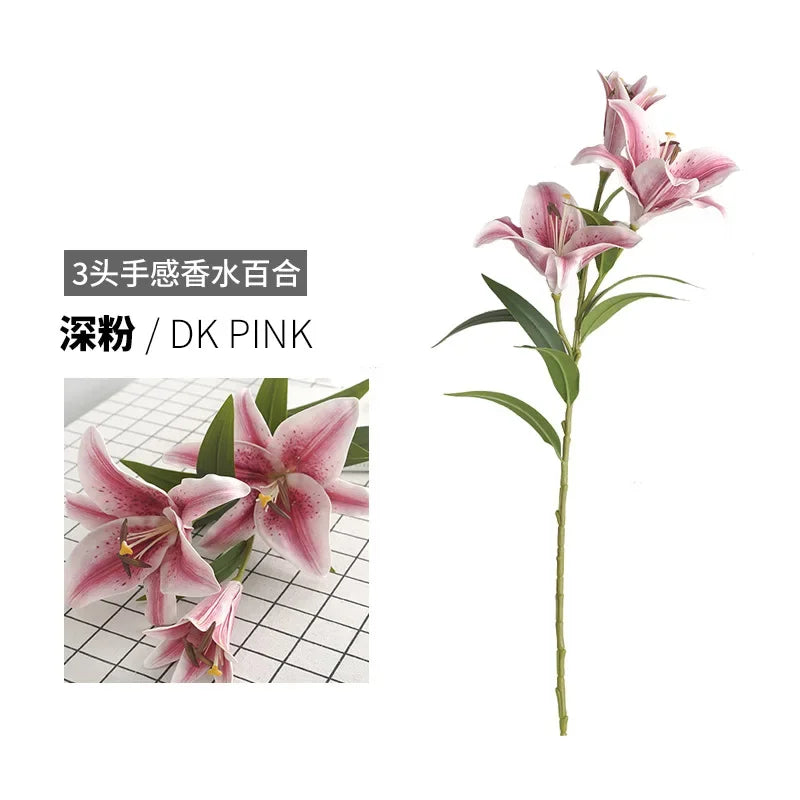 Flores Artificiales Simulated 3 Large Perfume Lilies Wedding Bouquets Flower Decoration with Vase  Home Decore