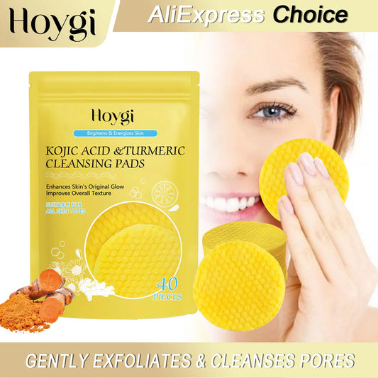 HOYGI Turmeric Kojic Acid Cleansing Pads Gentle Exfoliating Cleansing Pores Oil Control Brighten Smooth Washing Sponge Skin Care