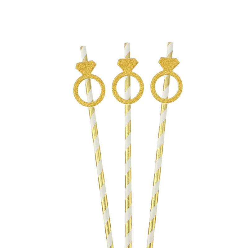 10Pcs Paper Diamond Ring Straws For Valentine's Day Single Proposal Wedding Bride Tribal Bridal Shower Hen Party Decoration