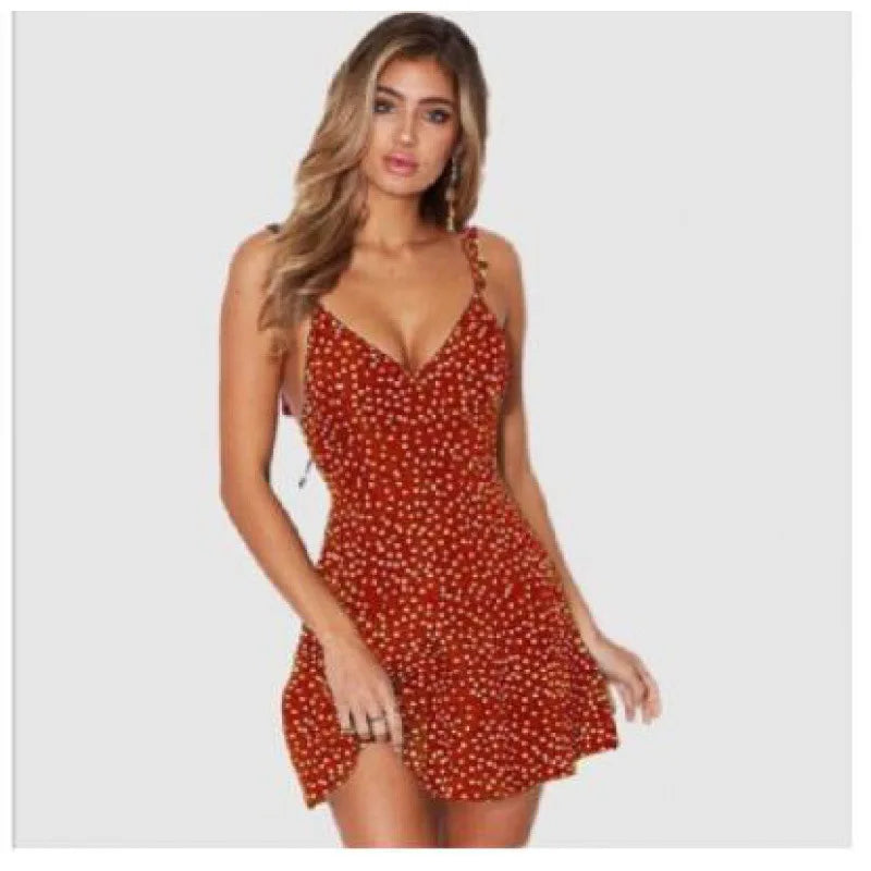 Summer Women Dresses Summer Sexy Dress Ladies High Waist Dot Printing Mini Dresses Vestidos Back Lacing Straps Backless Dress