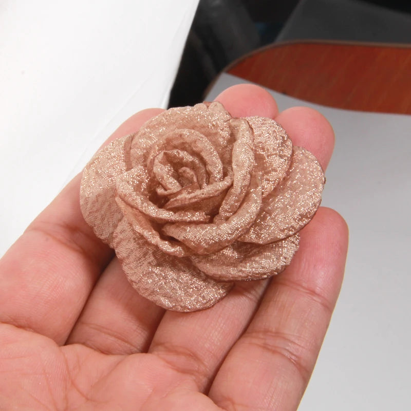 10Pcs 5cm Chiffon Rose Artificial Flowers Yarn Fabric Flowers For Headwear Dress Wedding Bouquet Decor Craft Flower Accessories