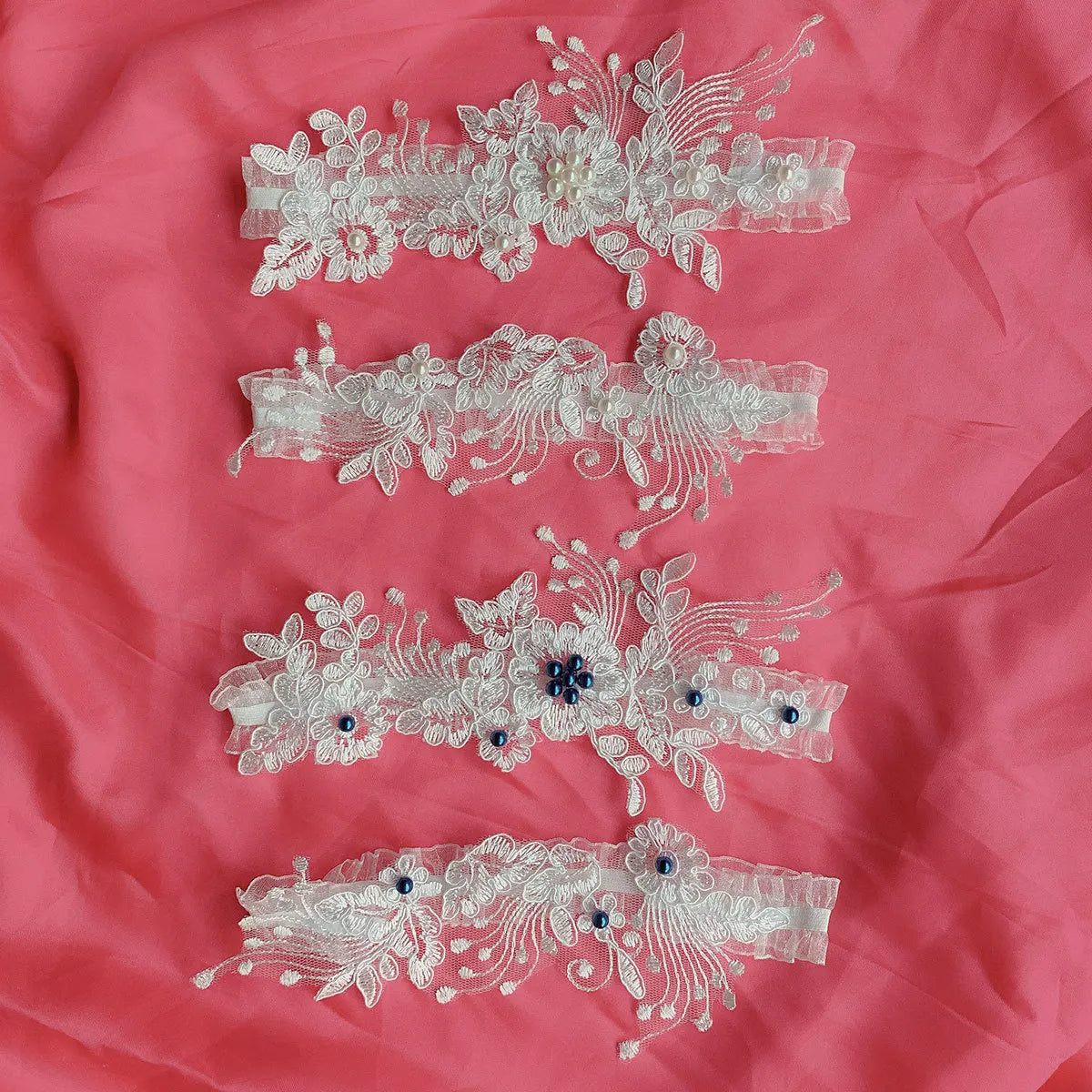 Wedding Garter Embroidery Flower PearlsWhite Sexy Garters for Women/Female/Bride Thigh Ring Bridal Leg Garter