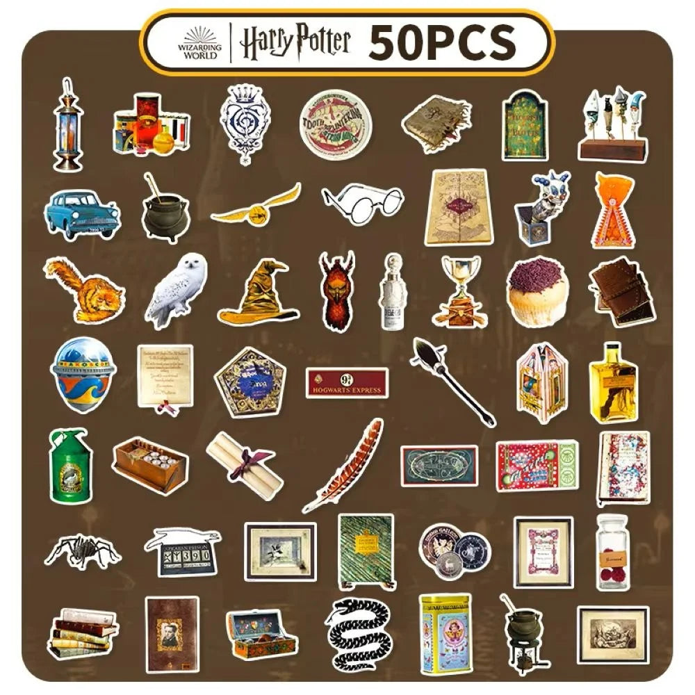 Genuine 50Pcs Harry Potter Series Sticker Cartoon Stationery Decal For Scrapbooks Phones Guitars Skateboards Decorative Stickers