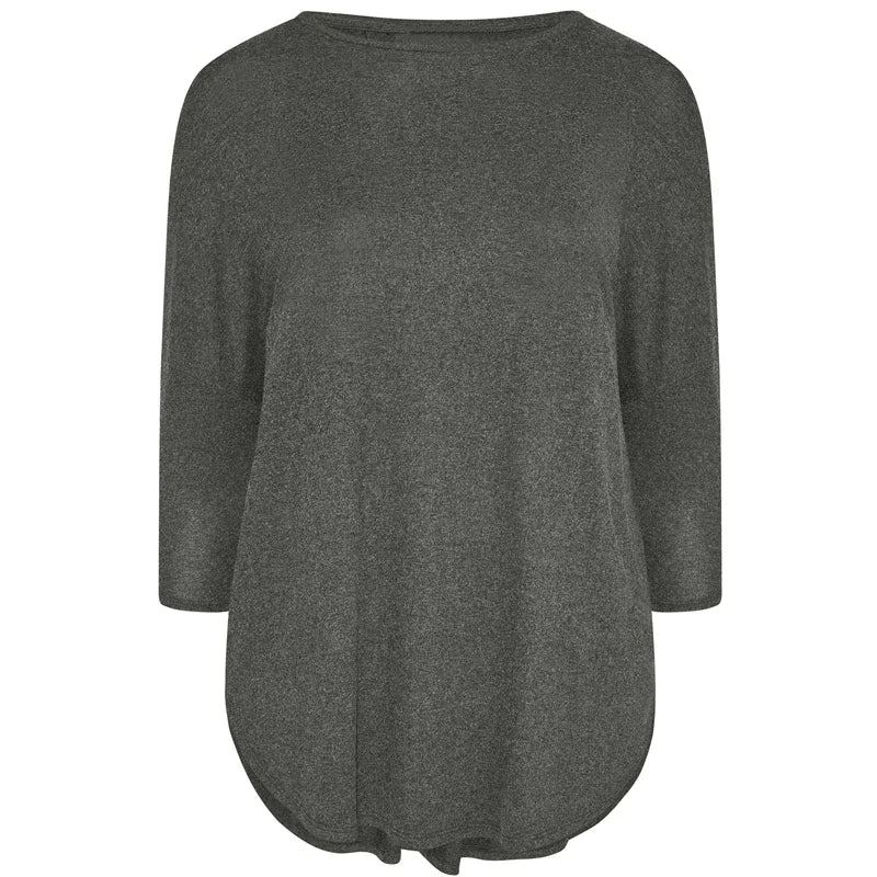 Plus Size Spring Autumn Elegant Hi Low Tunic 3/4 Batwing Sleeve Long Loose Blouse Dark Grey Pleat Back Large Size Casual Top 6XL