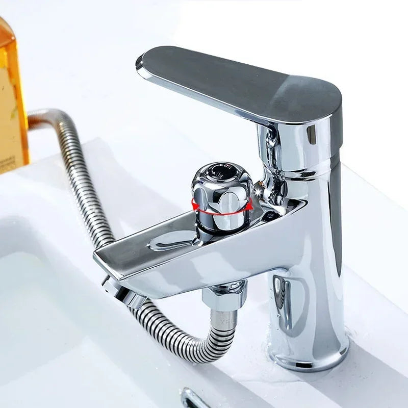 Basin Cold and Hot Water Faucet Double Use with Spray Gun Two-in-one Bath Shampoo Single-hole Bathroom Faucet