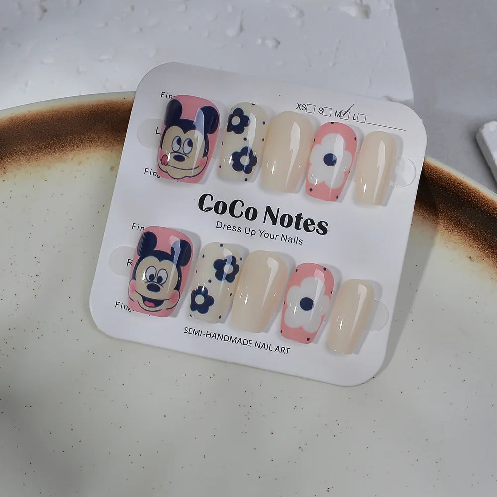 Disney Stitch Fake Nails Cute Cartoon Angel Girl&Child Manicure Fashion Versatile Nail Decoration kawaii Nail Art Holiday Gifts