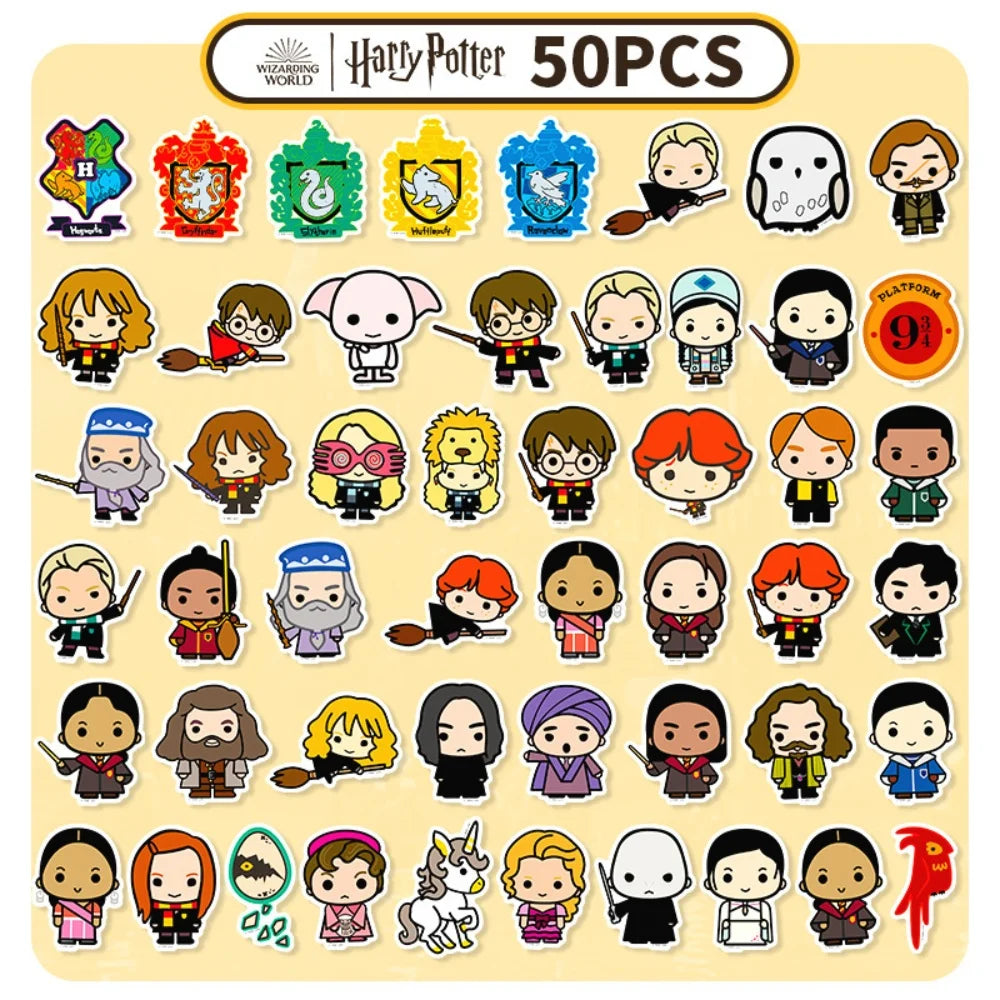 Genuine 50Pcs Harry Potter Series Sticker Cartoon Stationery Decal For Scrapbooks Phones Guitars Skateboards Decorative Stickers