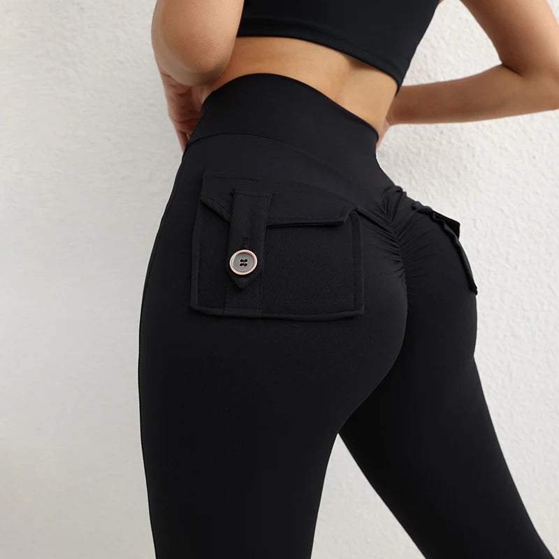 Sexy Spicy Girl Gym Sports Pants Chic Pocket Stretch Running Leggings Women High Waist Hip Lifting Breathable Yoga Trousers