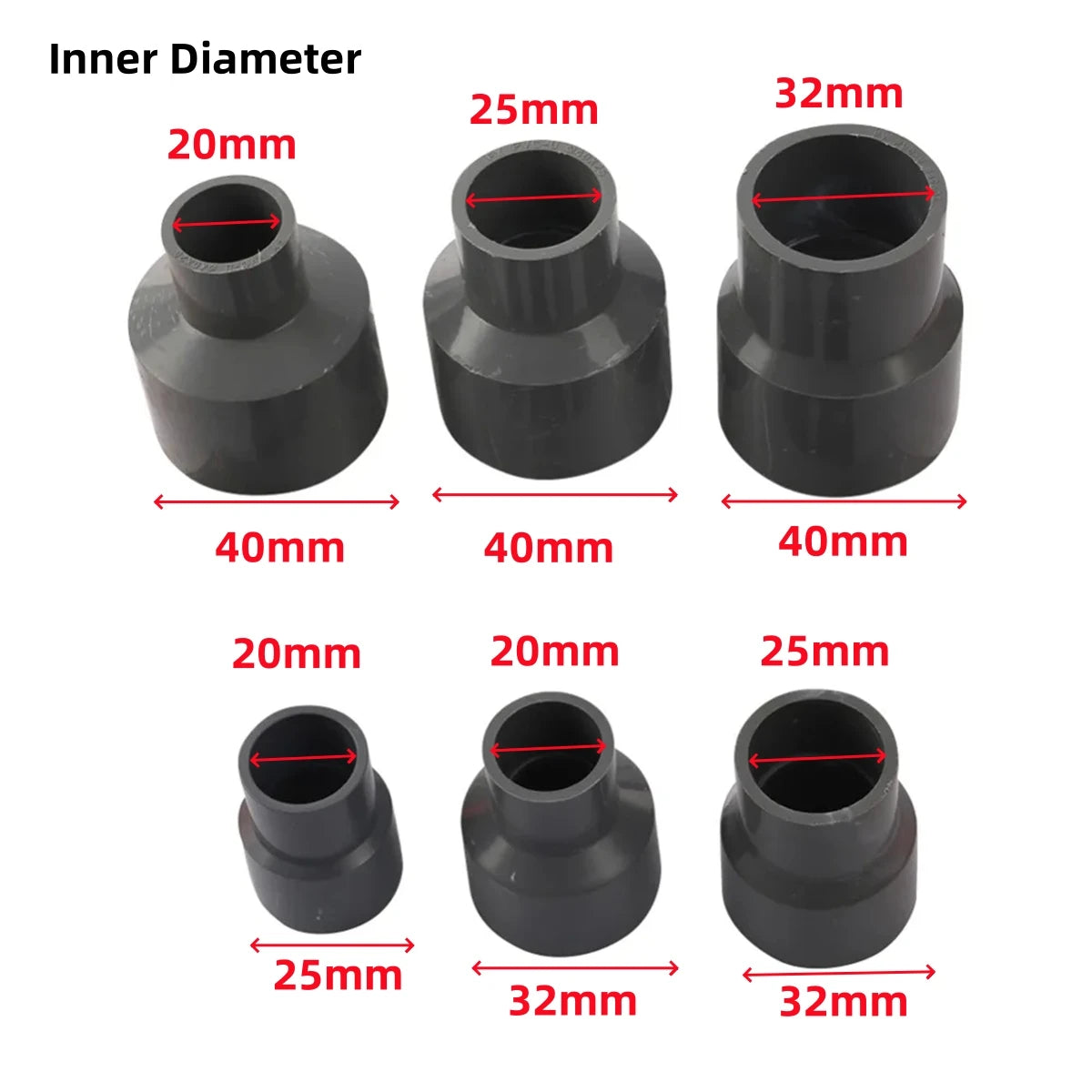 3Pcs PVC Reducer Water Supply Accessories 20/25/32/40mm Different Inner Diameter Straight Reducing Connector White/Blue/Grey