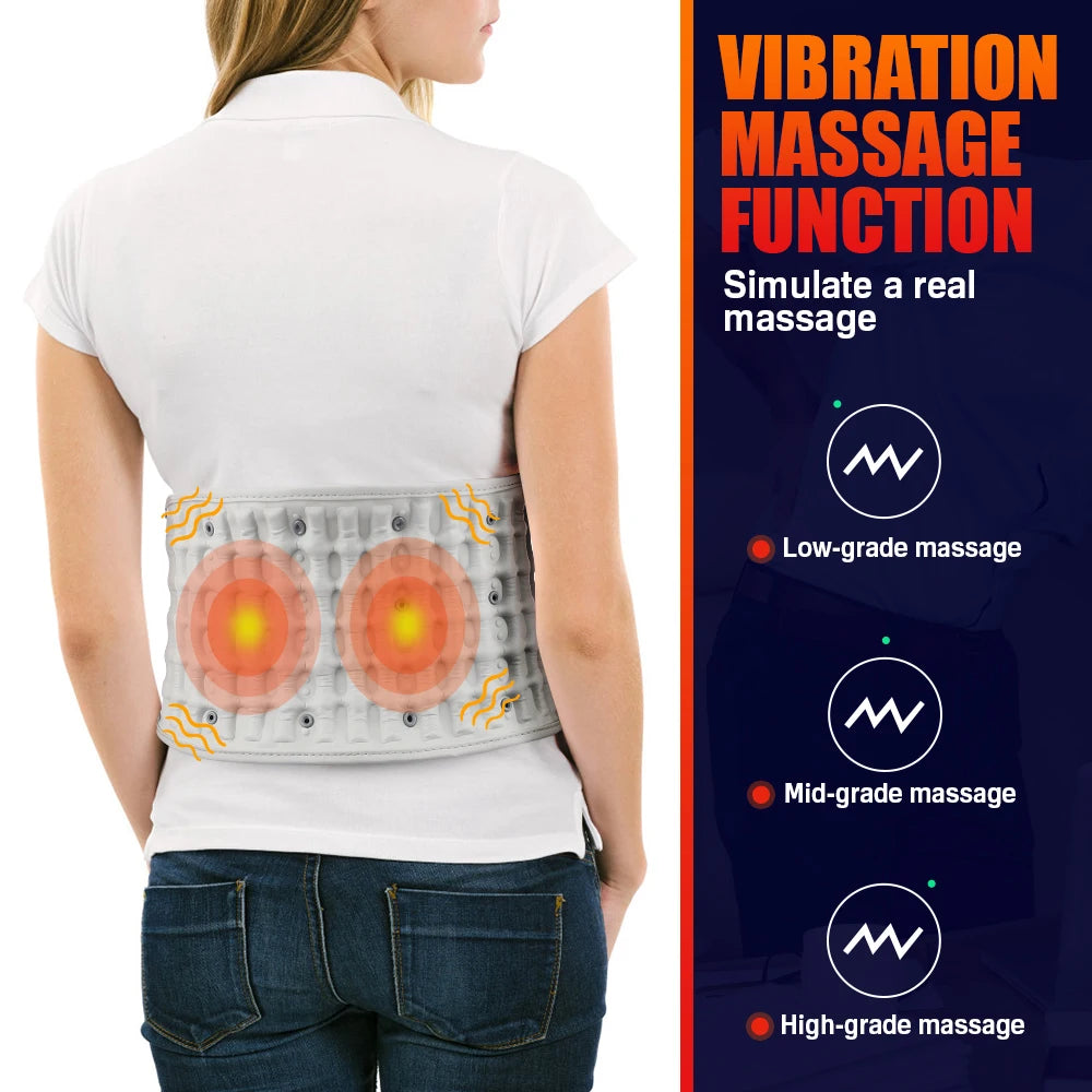 Gray LED Inflatable Waist Belt Lumbar Traction with 3 Level Heating Muscle Relax USB Plug Rechargeable Portable Battery Belt
