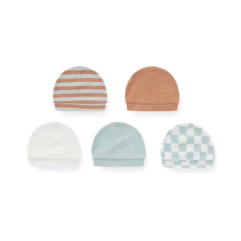 5Pieces Newborn Baby Boy Hats Cartoon Print 100%Cotton Baby Girls Hats 0-6Months Soft Solid Color Infant Accessories