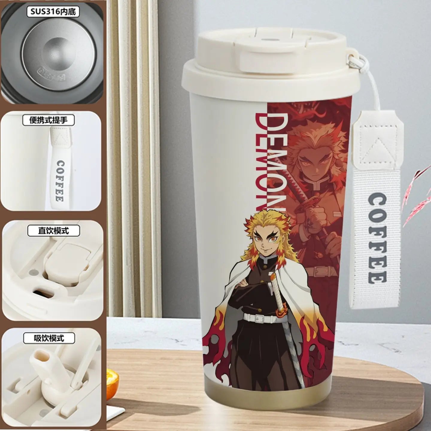 Demon Slayer Kamado Tanjirou Nezuko Agatsuma Zenitsu Anime Pattern Stainless Steel Thermos Mug Idea Leakproof Straw Cup Gift