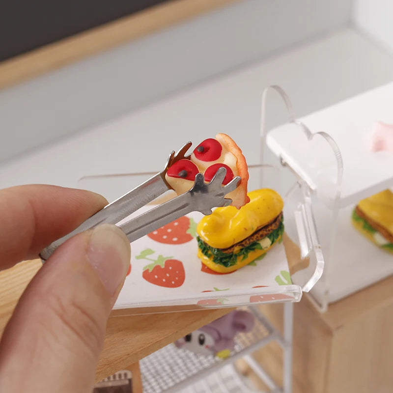 1:12 1:6 Dollhouse Miniature Metal Food Clip Bread Tongs Model Tableware Cookware Kitchen Utensils Tools Kids Toys