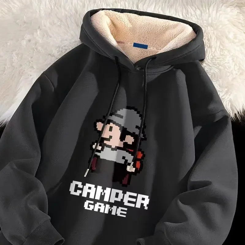 Lamb Velvet Hoodie Men's Loose Fit Casual Sportswear Autumn Winter Men's Jacket 1/2 Brand None Origin China