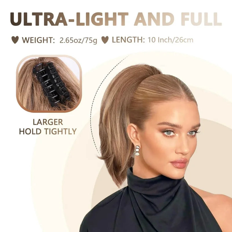 Claw-Clip Ponytail Extension For Women - Short Straight Synthetic Hair Extension, Clip-In Ponytail Extension For Every Occasions