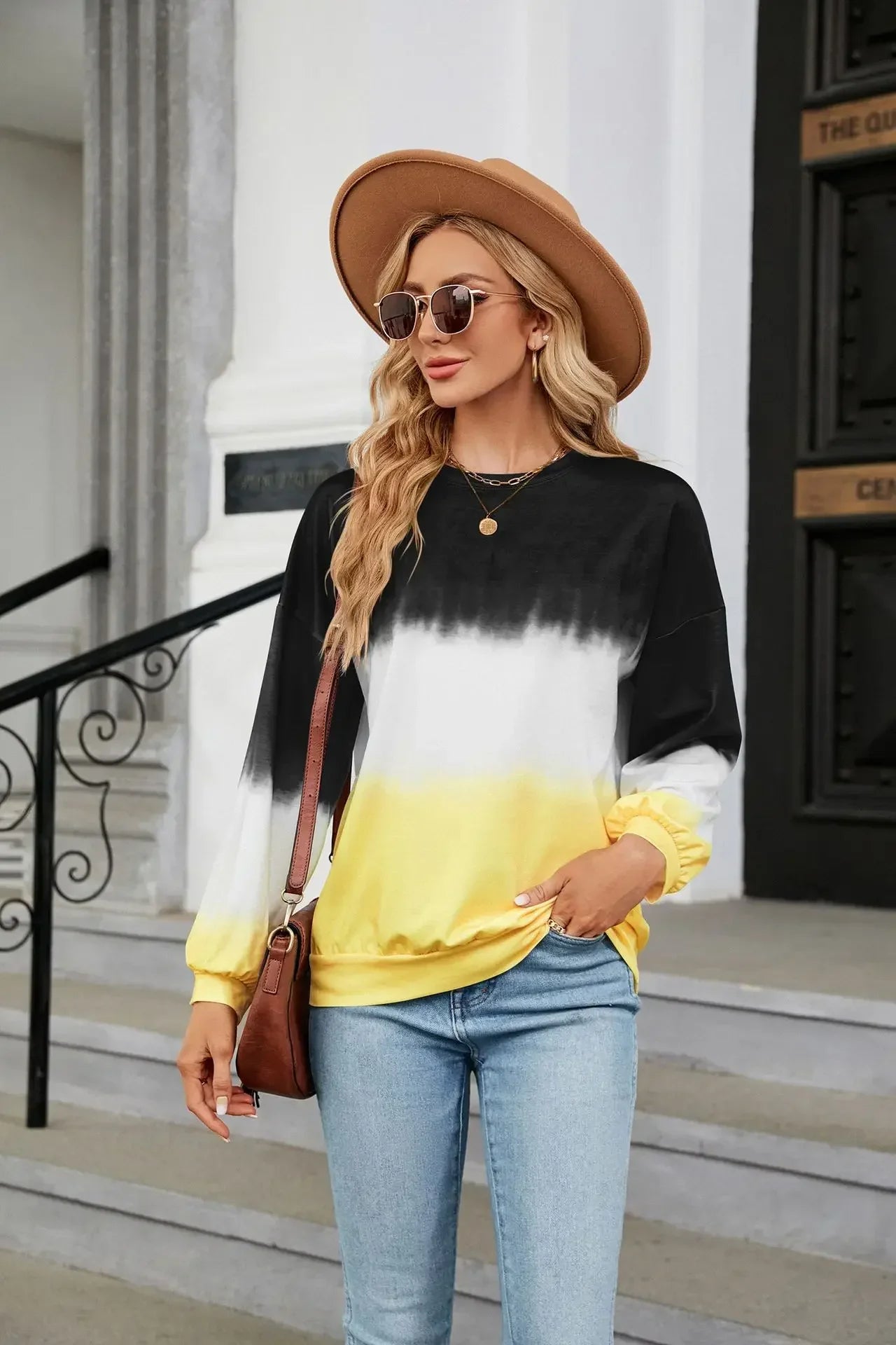 Women's Fashion Gradient Hoodies Sweatshirts Long Sleeve O-Neck Hoodies Print Oversized Pullovers Women Y2k Harajuku Streetwear