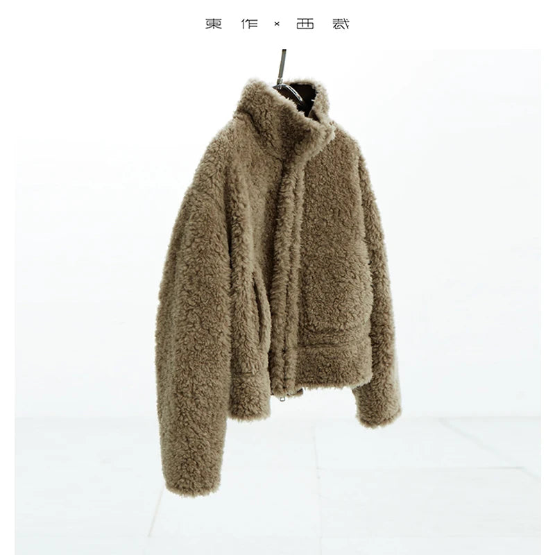 Teddy Style 100% Wool Coat ~ Women's Short Lazy-Style Jacket Loose Top Autumn and Winter New Model 2025 Faux Fur