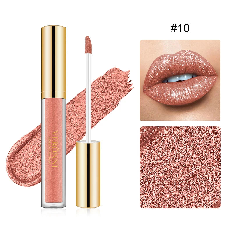 Waterproof 10 Colors Sexy Glitter Diamond Lip Gloss Shimmer Matte Liquid Lipstick LongLasting Lip Makeup Non-stick Cup cosmetics