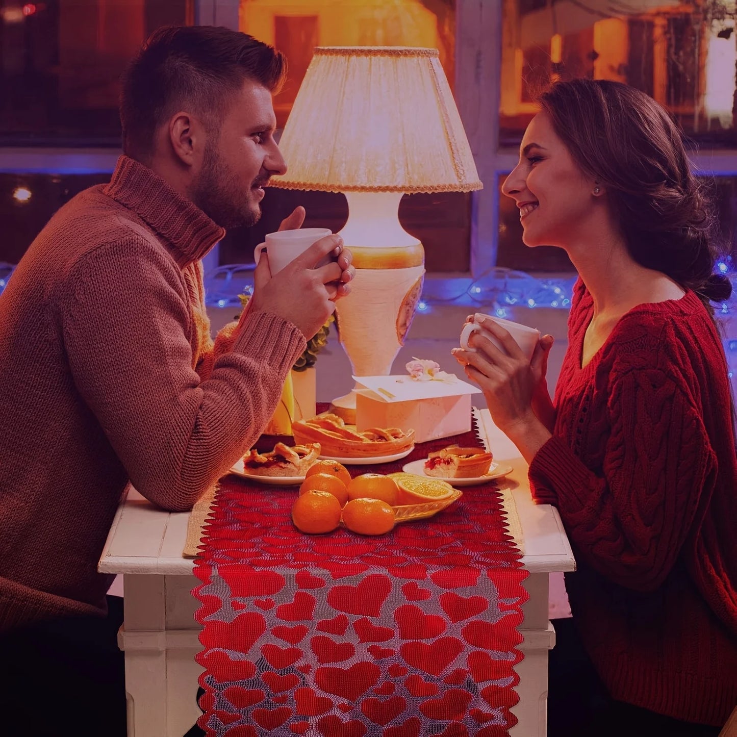 [Valentine's Day] 1 Valentine's Day Red Heart Lace Table Runner |  No Assembly Required, Home Dining Table Decoration