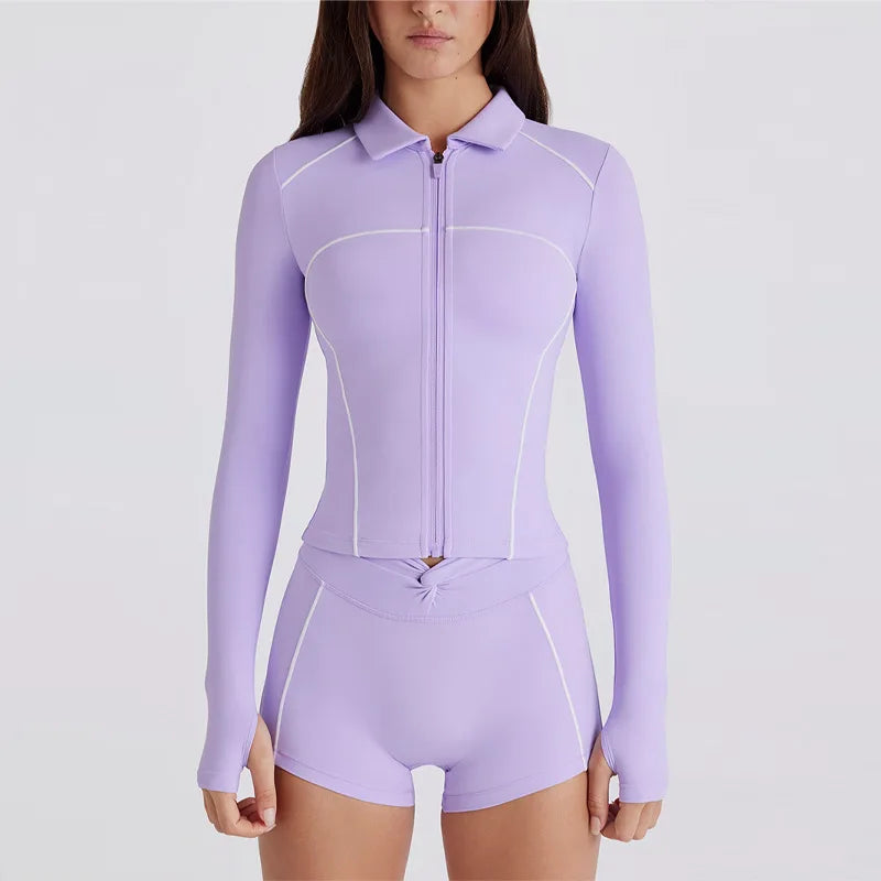New quick-drying yoga clothes long-sleeved sports fashion bodybuilding slim top zipper sunscreen clothes breathable jacket