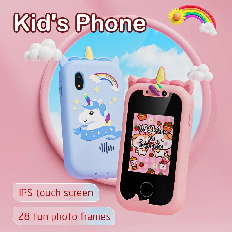 2.8 Inch Kids Smart Phone Touchscreen Dual Camera HD Photo Video Music Player Toys For Kids Unicorns Christmas Birthday Gift