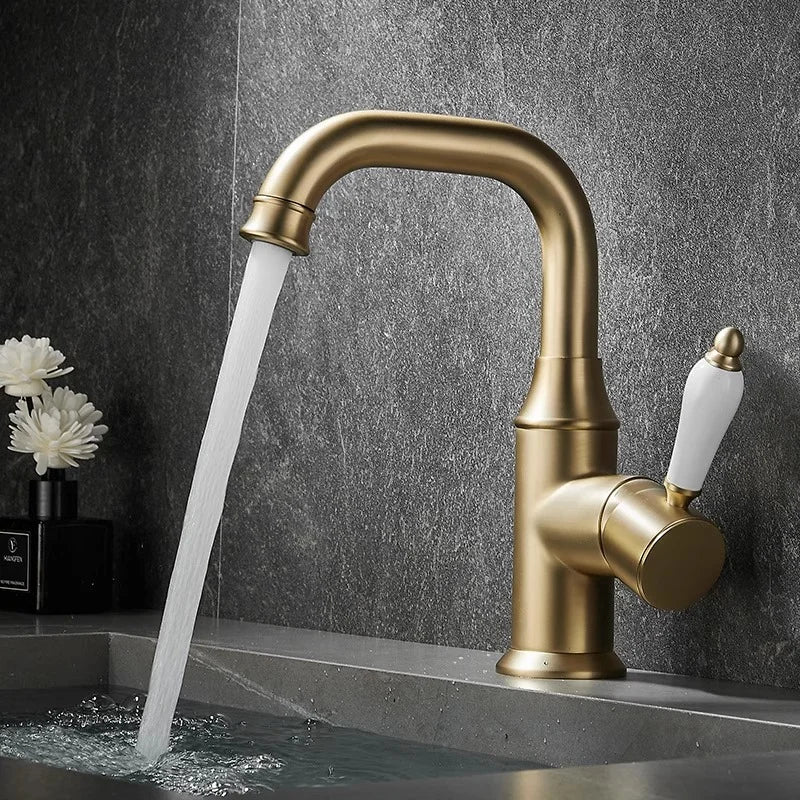 KEMAIDI Bathroom Faucet Brushed Gold Washbasin Faucets Tap Single Handle Cold Hot Water Mixer Tap Deck Mounted Brass Faucets