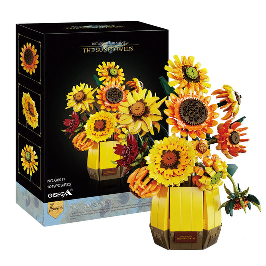 1049PCS Sunflower Botanical Building Blocks Model Toys Home Decor Artificial Flowers Bricks Ornaments Ideal Christmas Gifts