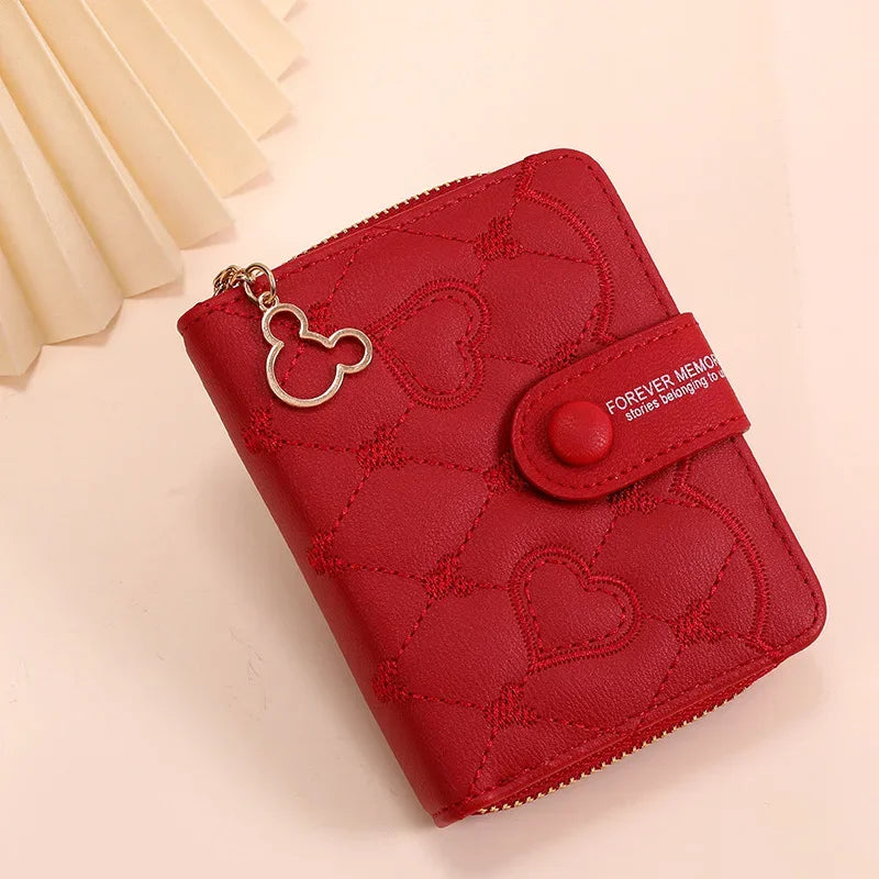 New Disney Mini Wallet Mickey Mouse Embroidery ID Card Holders Girls Coin Purse Fashion Short Zipper Wallet for Women