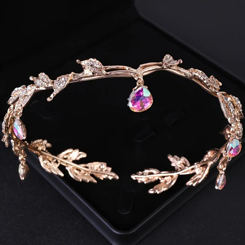 Women's vintage tiara Elegant waterdrop leaf tiara crown crystal gold silver rhinestone wedding hair accessories bridal tiara
