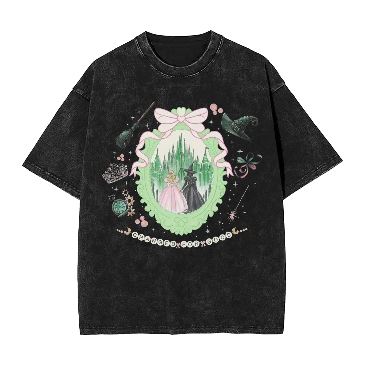 Wicked The Musical Glinda Elphaba For Good T Shirt Washed Short Sleeve T-Shirt Vintage Men Women Streetwear Graphic Printed Tees