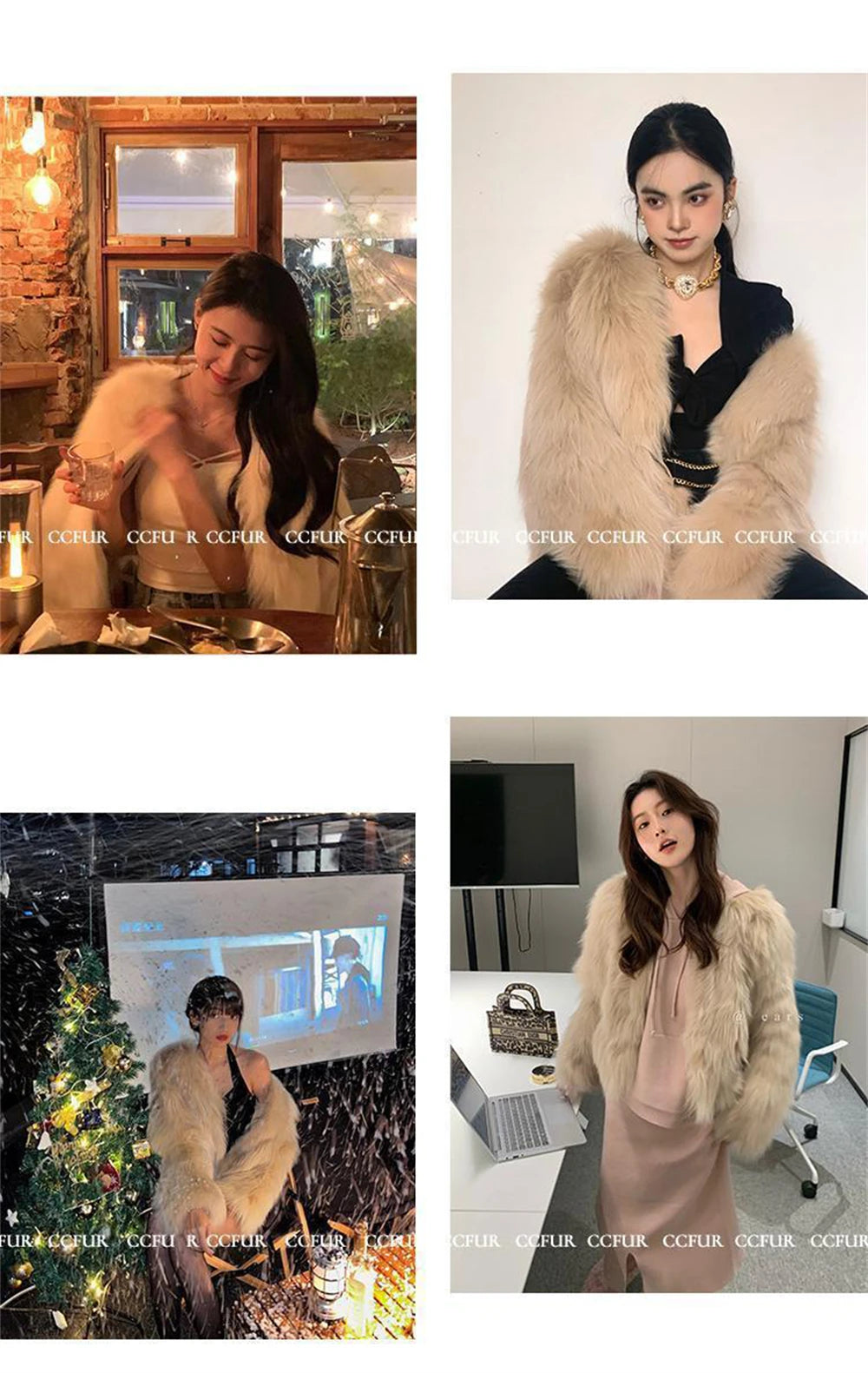Women's faux fur coat, thick and luxurious collarless short fur coat, elegant jacket, warm coat for winter