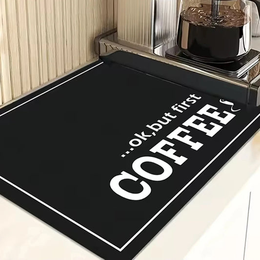 1pc black letter Coffee printed coffee machine mat modern minimalist style kitchen counter quick water absorption drying mat
