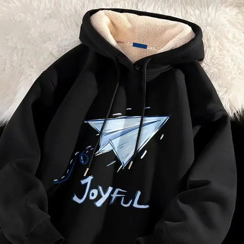 Lamb Velvet Hoodie Men's Loose Fit Casual Sportswear Autumn Winter Men's Jacket 1/2 Brand None Origin China