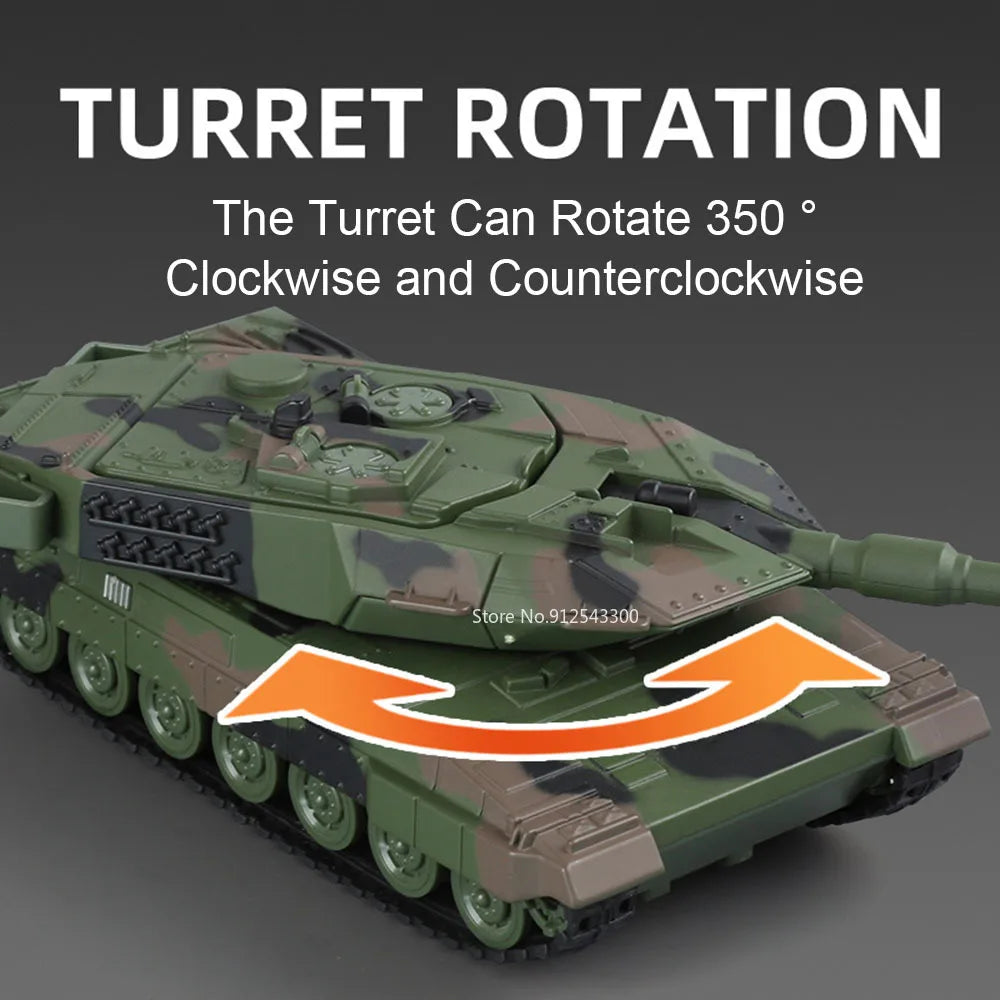 1:32 Scale T-90 Leopard2 M4 Main Battle Tank Model Toy Sound Light Tiger Heavy Tanks Spray Military Vehicle Models for Kid Gifts