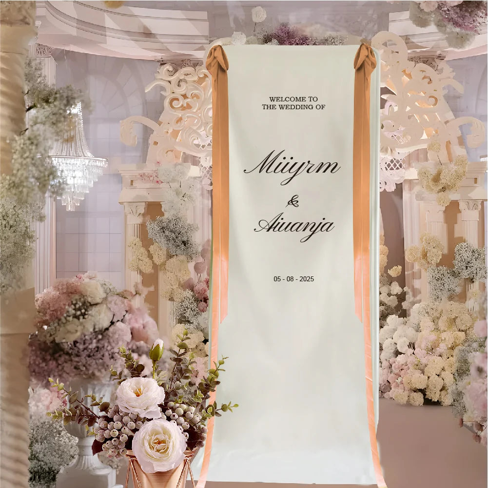 Wedding Customization, Welcome Sign with Free Ribbon, Wedding Sign Fabric Wedding Sign, White, Event Decoration, Wedding Decoration Flag Bride Wedding Outdoor Wedding
