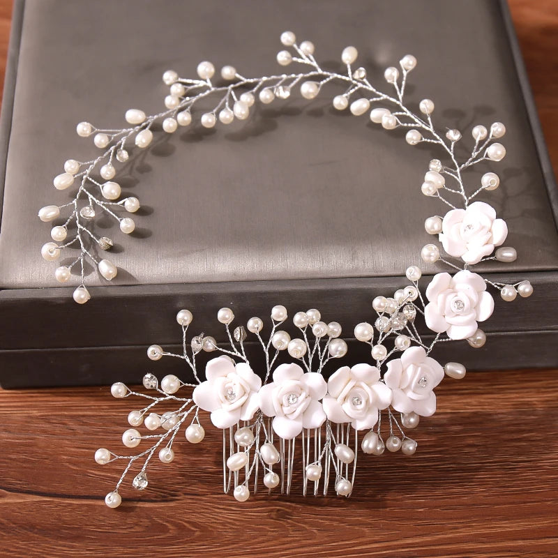 Wedding Hair Combs Bridal Hair Accessories For Women Hair Jewelry Silver Color Pearl Rhinestone Head Jewelry Women Accessories