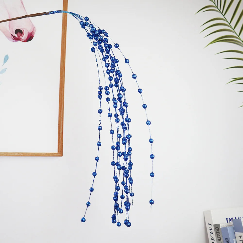 Glitter Stem Branch for Christmas Tree Decoration, Artificial Flowers, Golden Powder, Hanging Vine, Xmas Decor Supplies