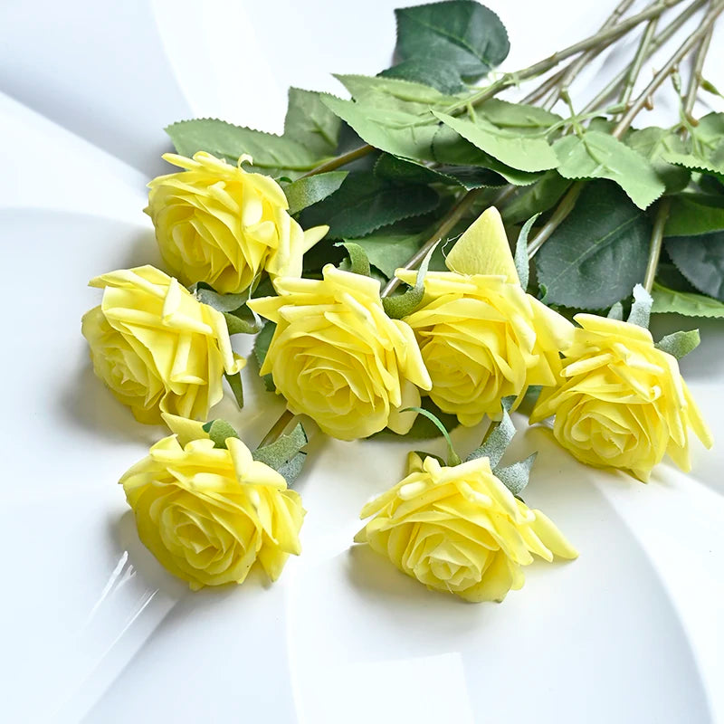7 Pcs Real Touch Rose Branch Stem Latex Rose Hand Feel Felt Simulation Decorative Artificial Silicone Rose Flowers Home Wedding