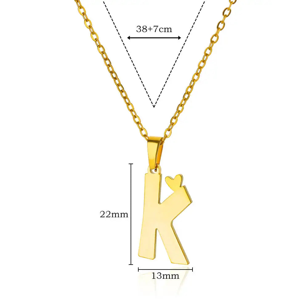 Stainless Steel Heart Letter Pendant Necklaces for Women Men Gold Color Initials Necklace Valentine's Day Jewelry Couple Gift