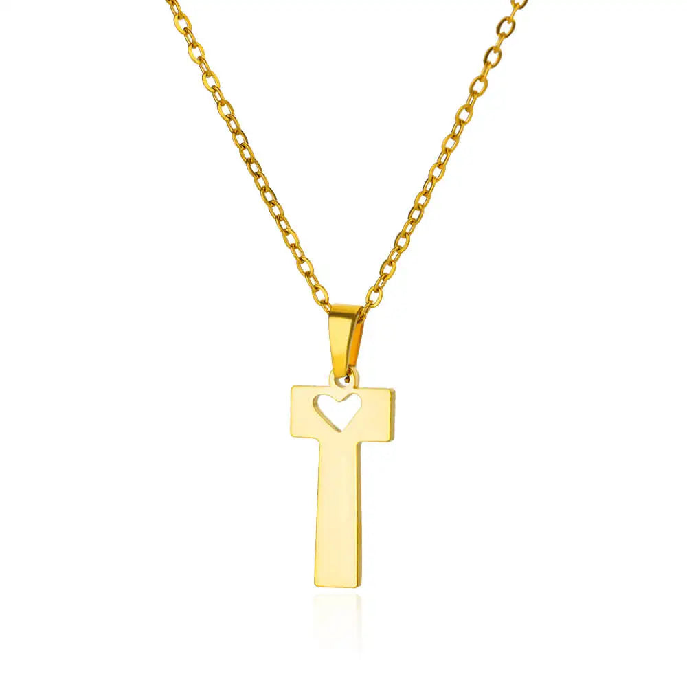 Stainless Steel Heart Letter Pendant Necklaces for Women Men Gold Color Initials Necklace Valentine's Day Jewelry Couple Gift