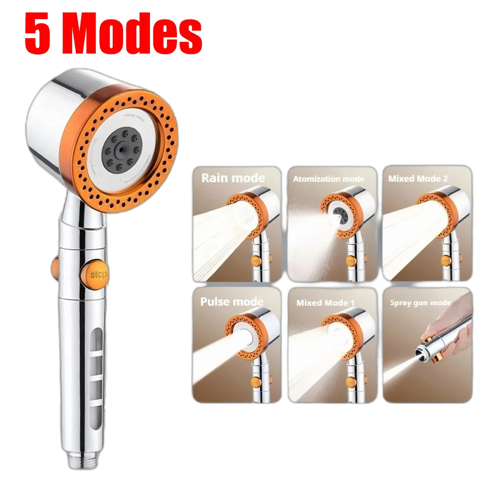5 Modes Bathroom Shower Head Portable High Pressure Powerful Rain ShowerHead Explosion-proof and Drop-proof Universal Shower Set