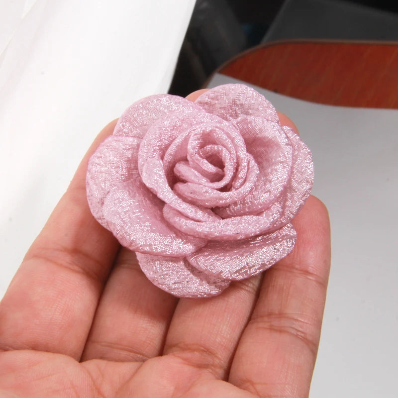 10Pcs 5cm Chiffon Rose Artificial Flowers Yarn Fabric Flowers For Headwear Dress Wedding Bouquet Decor Craft Flower Accessories
