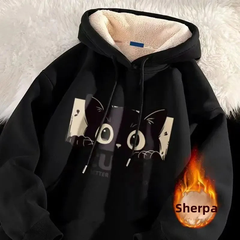 Lamb Velvet Hoodie Men's Loose Fit Casual Sportswear Autumn Winter Men's Jacket 1/2 Brand None Origin China