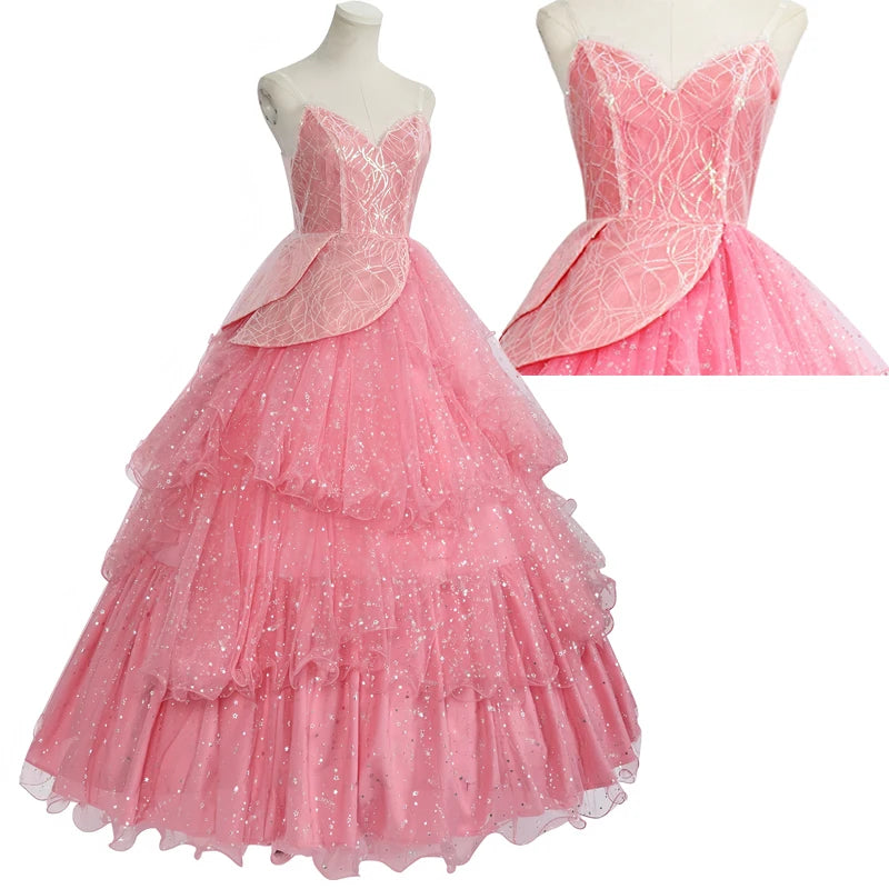Wicked Glinda Dress for Adults Pink Glinda Cosplay Costume Dress Halloween Dance Party Show for Women Role-Playing Party Outfit