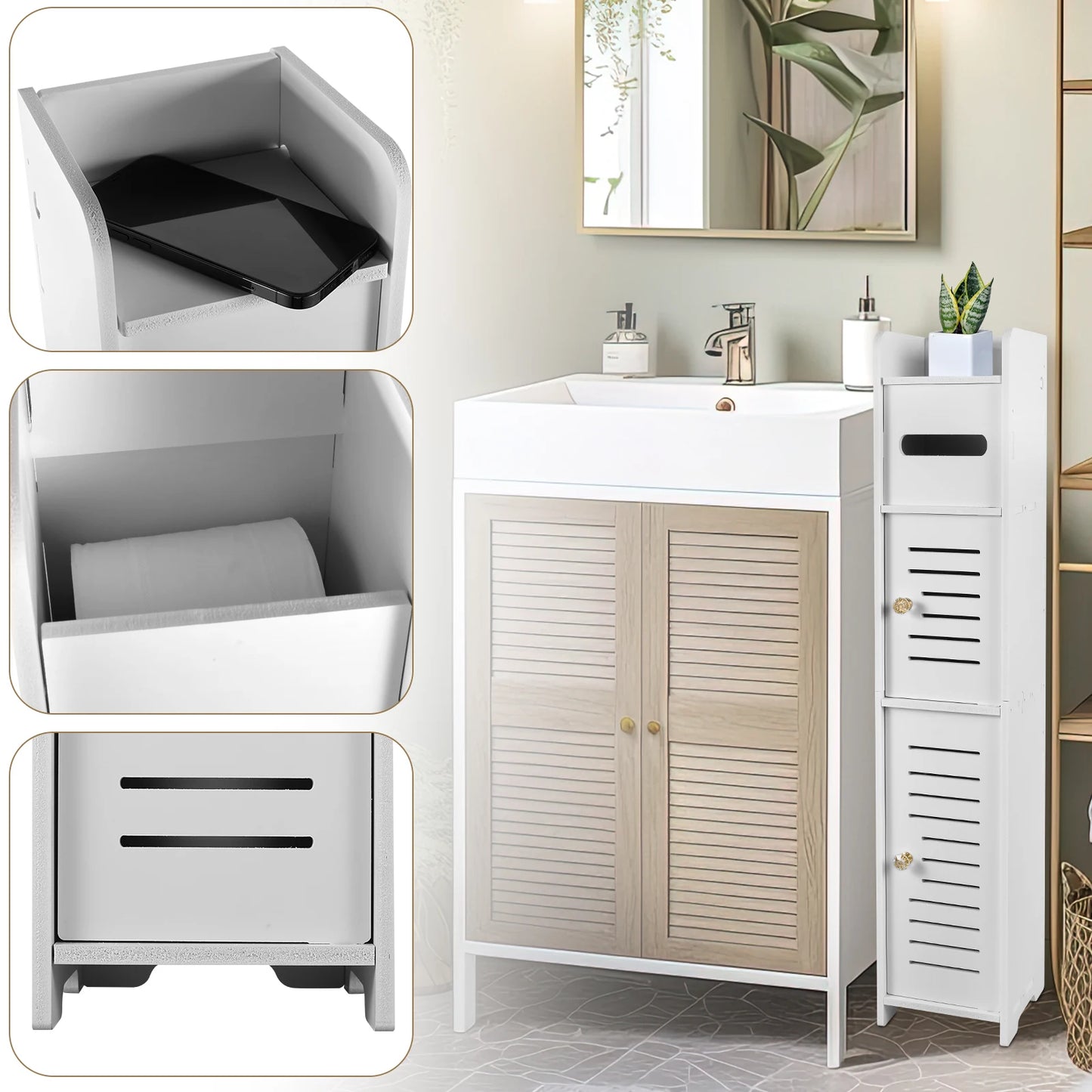 Bathroom Storage Cabinet Floor To Ceiling Toilet Side Shelf Multilayer Storage Cabinet Spacesaving Large Capacity Organize Shelf