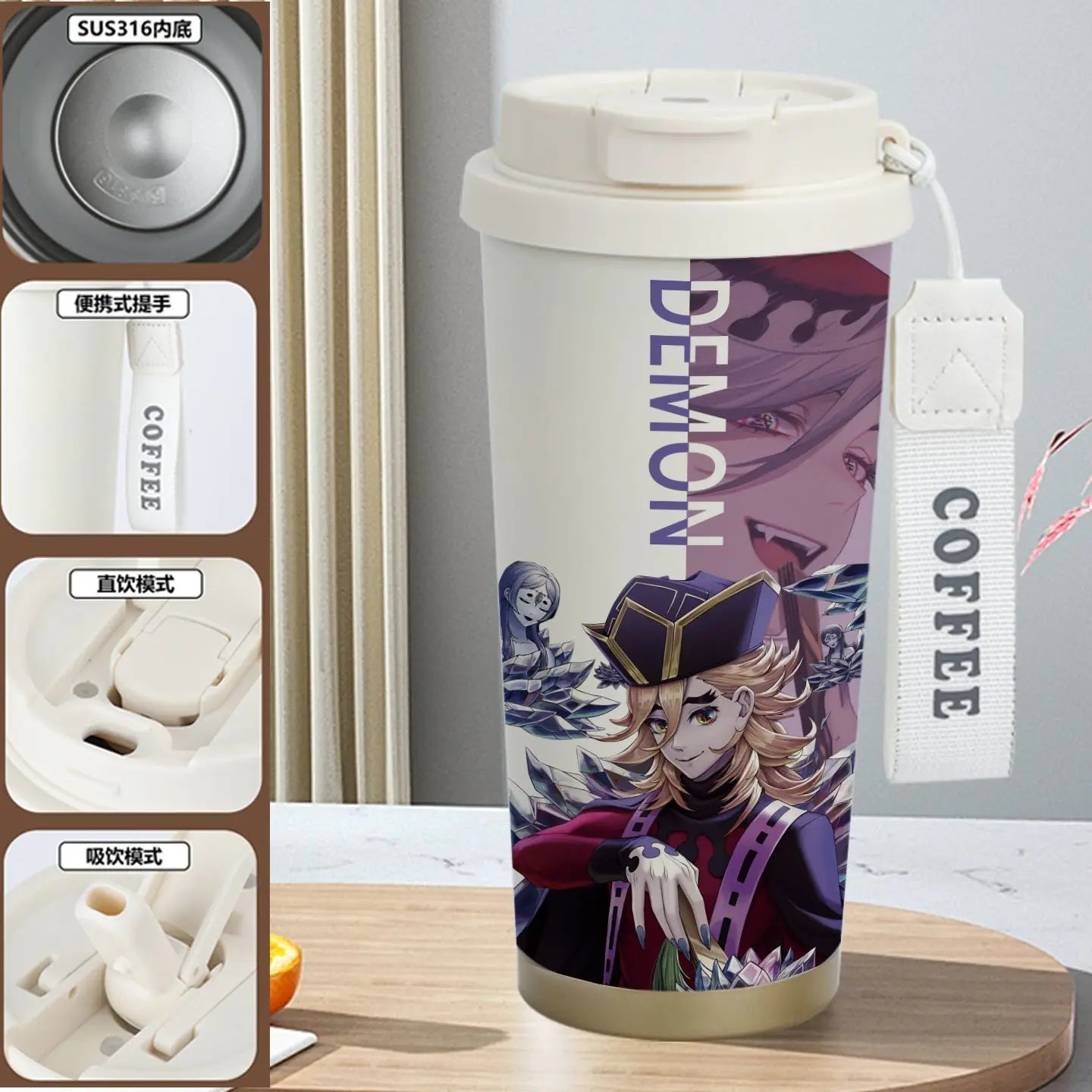 Demon Slayer Kamado Tanjirou Nezuko Agatsuma Zenitsu Anime Pattern Stainless Steel Thermos Mug Idea Leakproof Straw Cup Gift