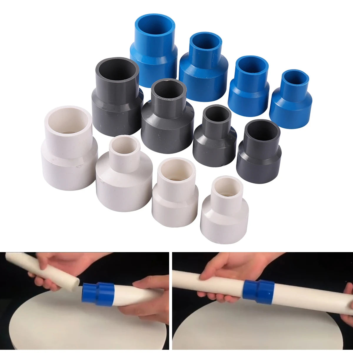 3Pcs PVC Reducer Water Supply Accessories 20/25/32/40mm Different Inner Diameter Straight Reducing Connector White/Blue/Grey